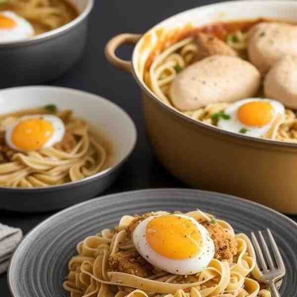 Тушеная курица с яичной лапшой